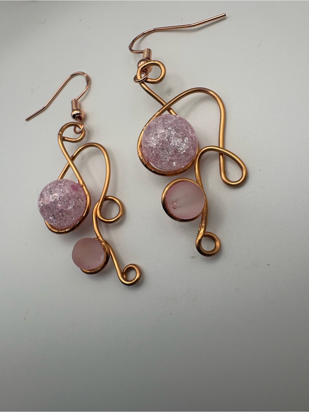Handcrafted Pink Glass Orb Drop Earrings